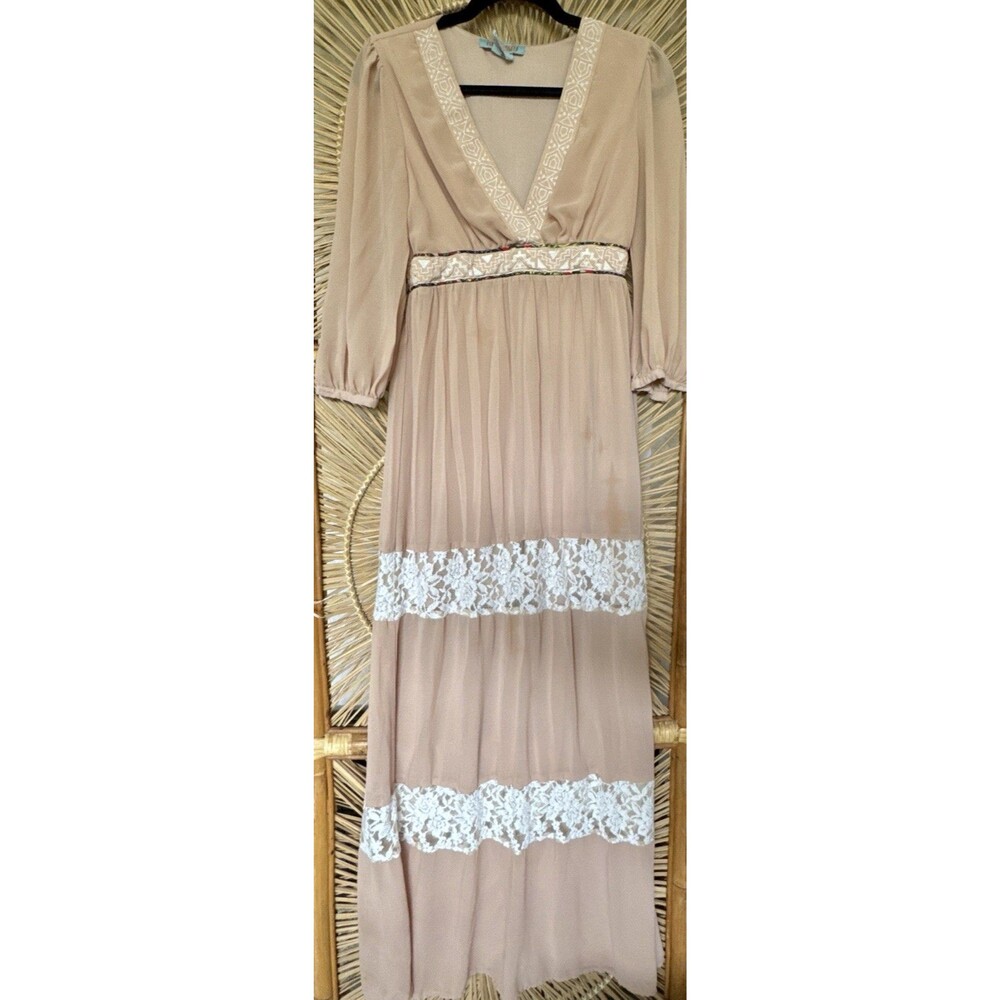 Flying Tomato Boho Maxi Dress M Muted Rose Lace Embroidered Festival Cottagecore